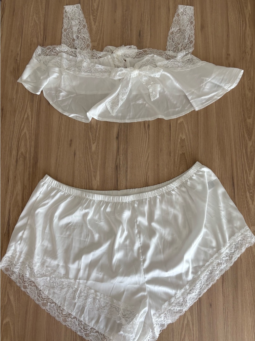 white satin lace cami & shorts pajama set 5XL